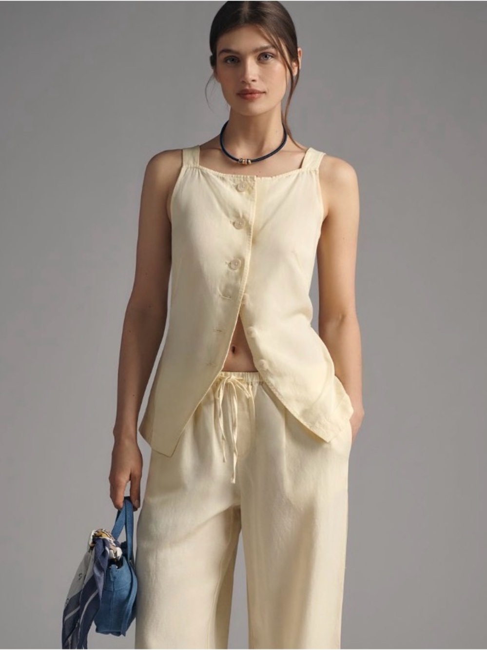 Anthropologie Light Yellow Button Vest Top Sz S